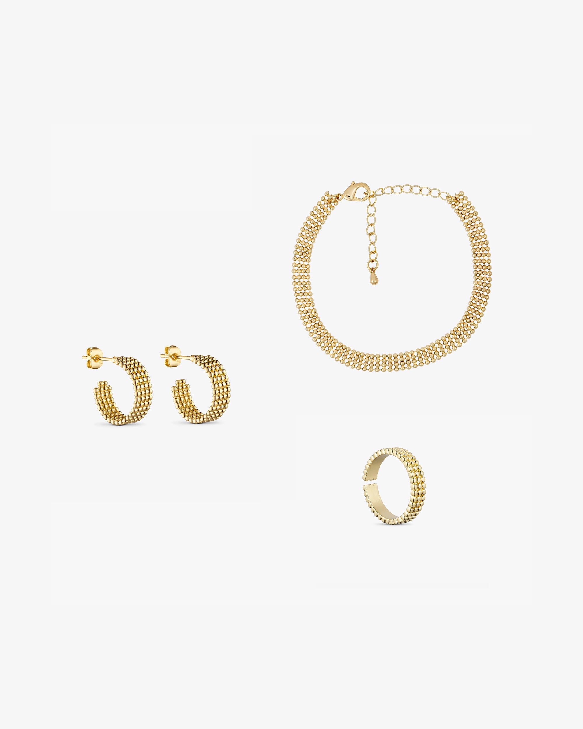 Smykkesæt - Eden Øreringe / Eden Armbånd / Eden Ring - 18 karat forgyldt