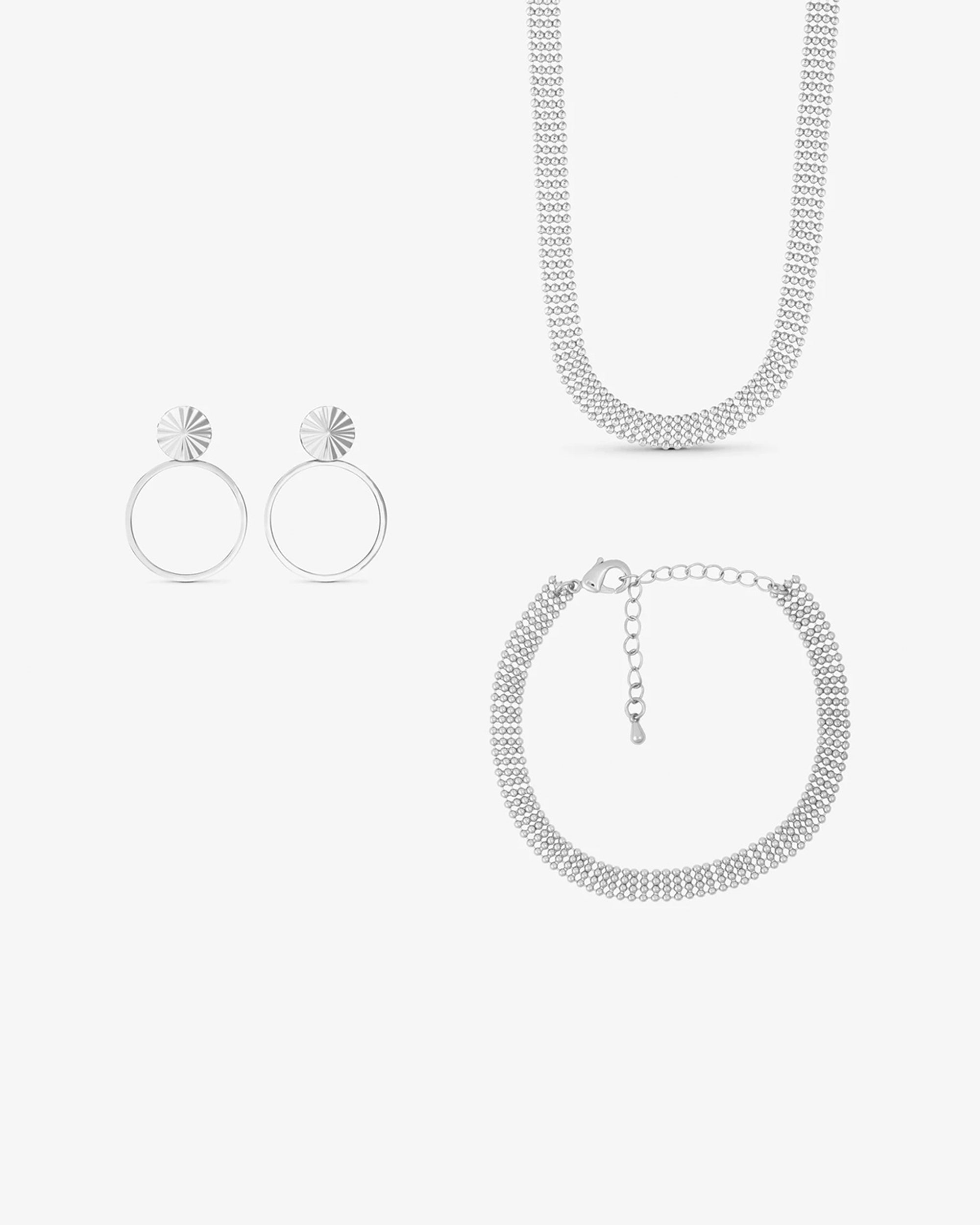 <tc>Smyckesset - Eden Halsband / Eden Armband / Scarlett <!-- x-tinymce/html -->Örhängen - Silverpläterad</tc>