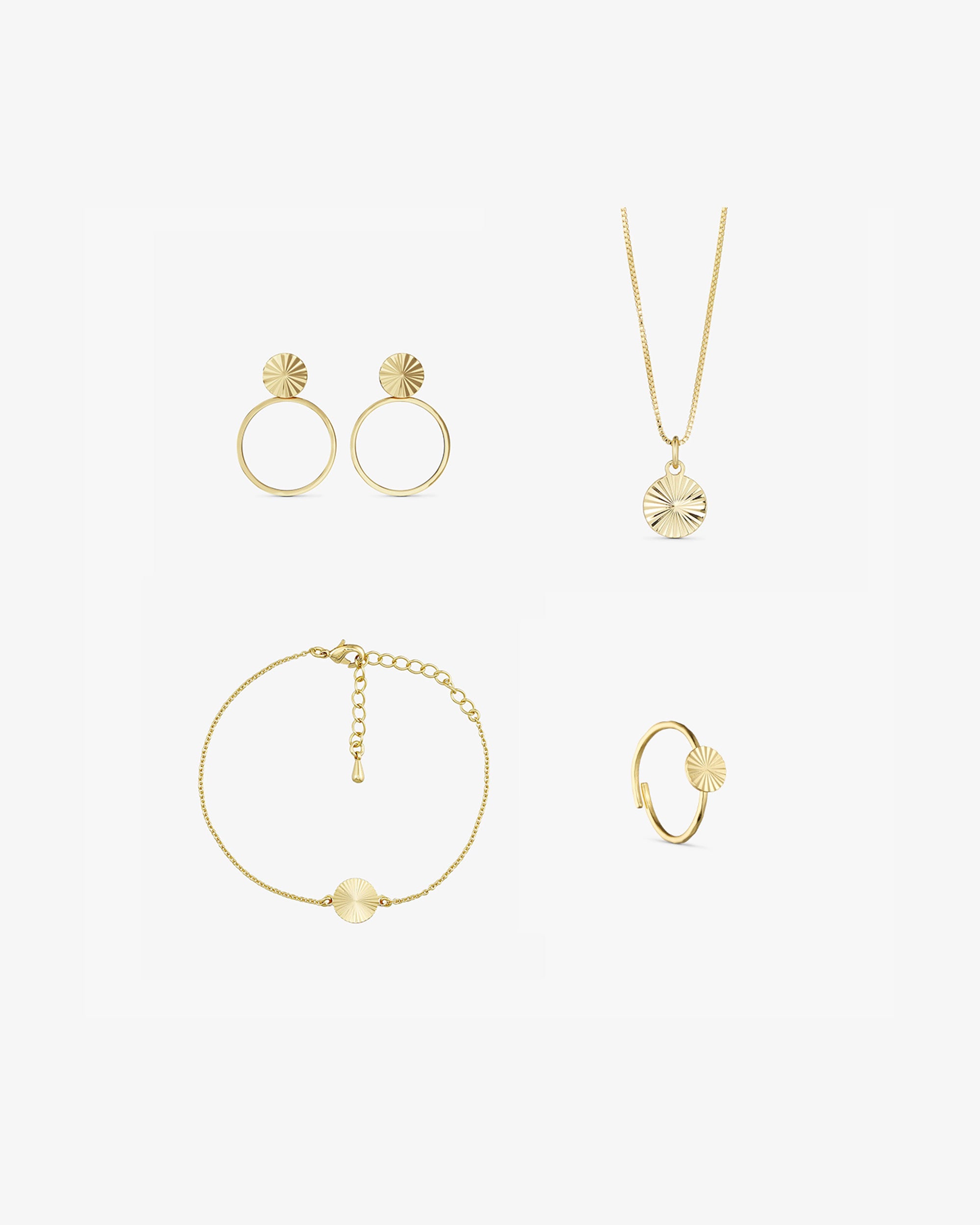 <tc>Jewelry set - Scarlett Necklace / Scarlett Earrings / Scarlett Ring / Scarlett Bracelet - 18 carat gold plated</tc>