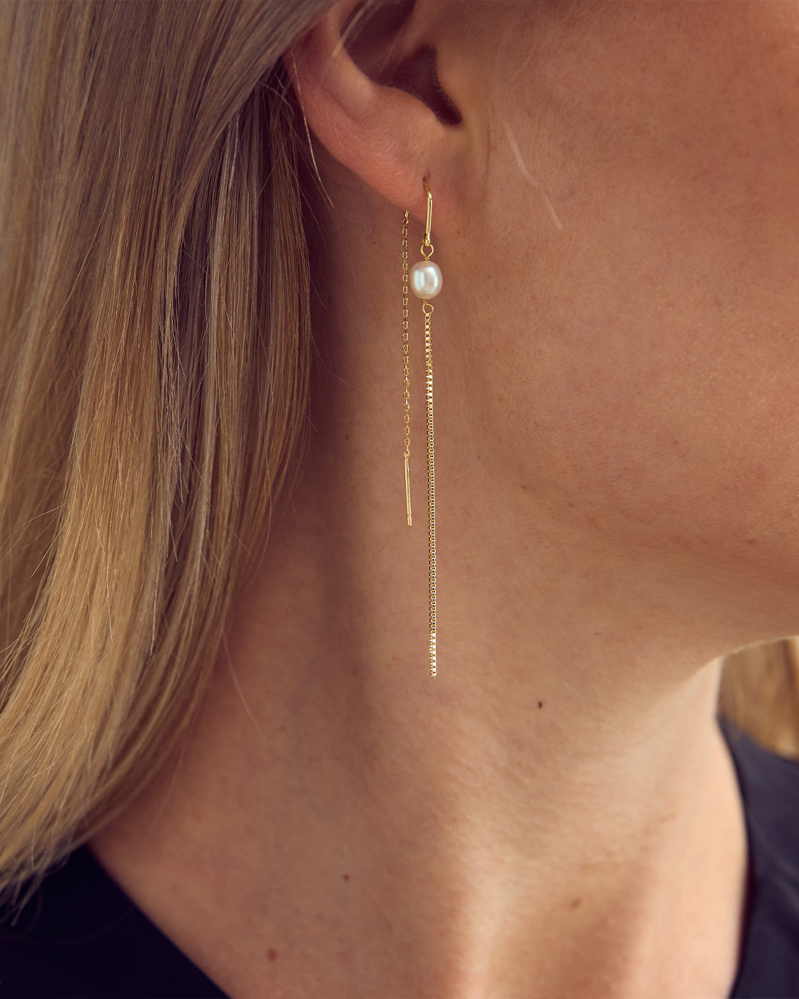 Kirstine Kæde Øreringe med perler - 18 karat forgyldt