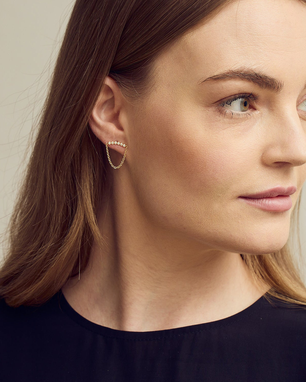 Rose Chain Earrings - Zirconia - 18 carat gold plated