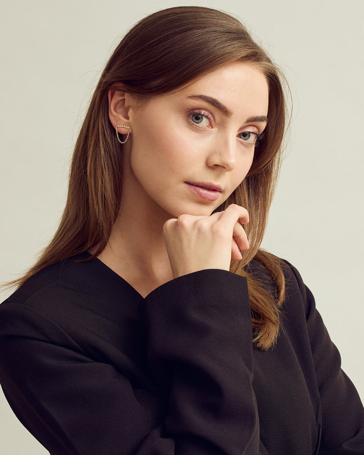 Rose Chain Earrings - Zirconia - 18 carat gold plated