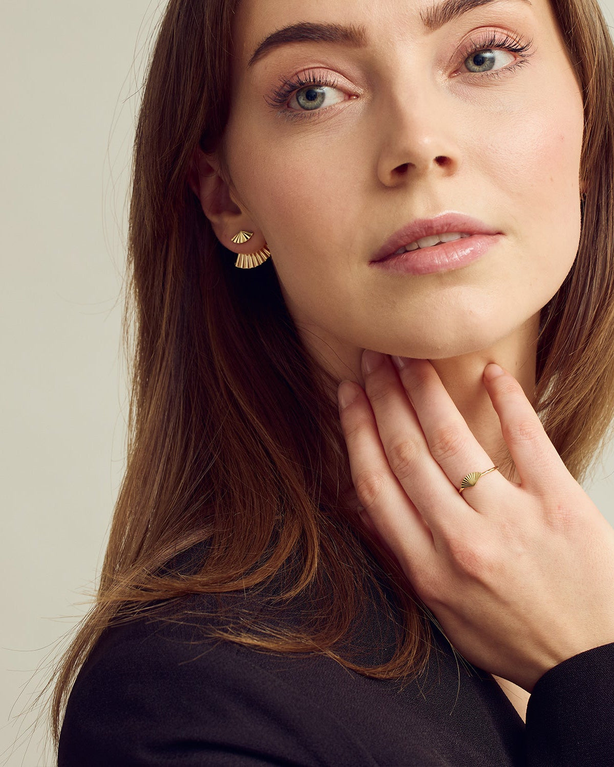 Smyckesset - Luna Dubbel Earrings / Luna Ring - 18 karat guldpläterad