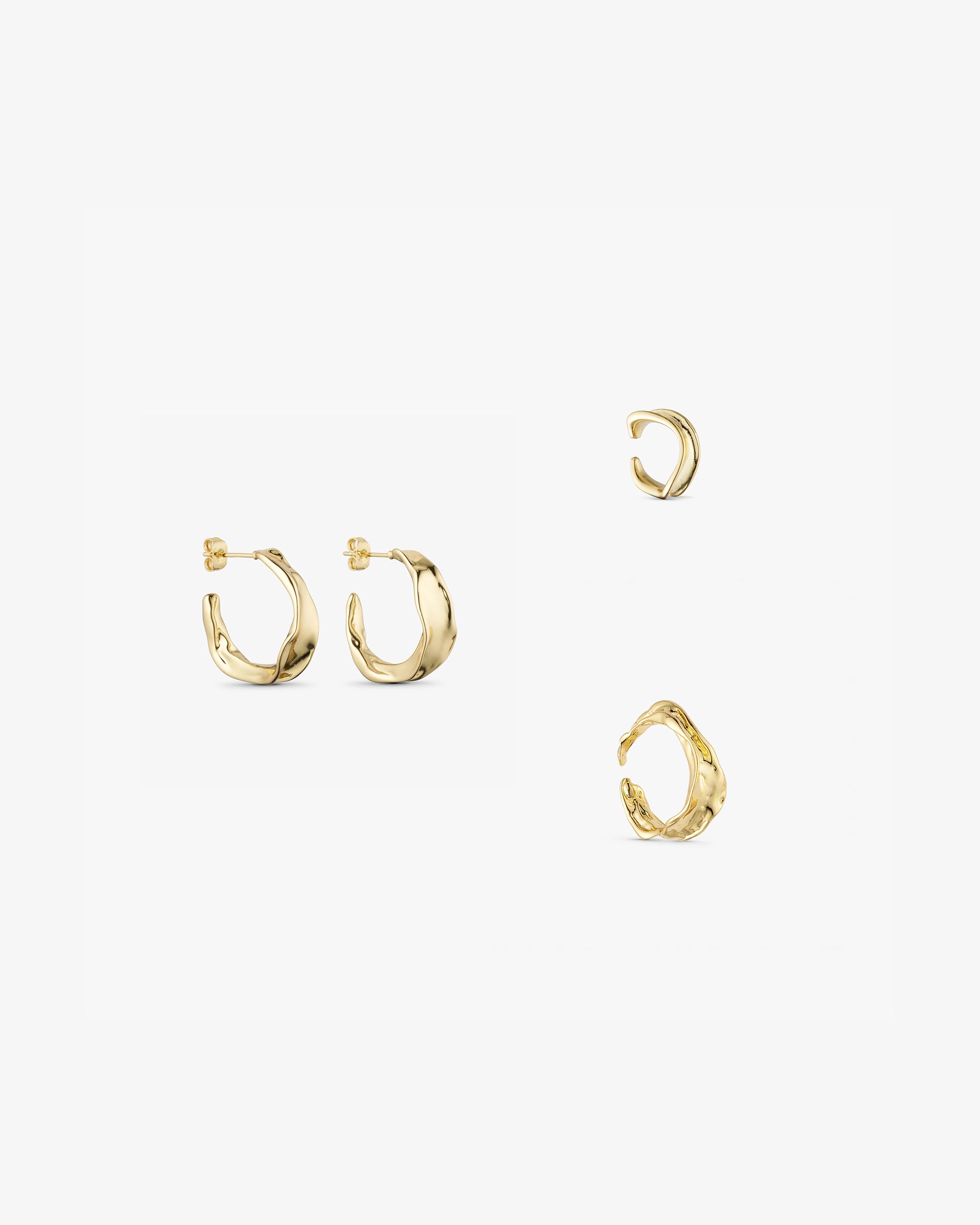 Smykkesæt - Ofelia Hoop Øreringe / Ofelia Ring / Ofelia Earcuff- 18 karat forgyldt