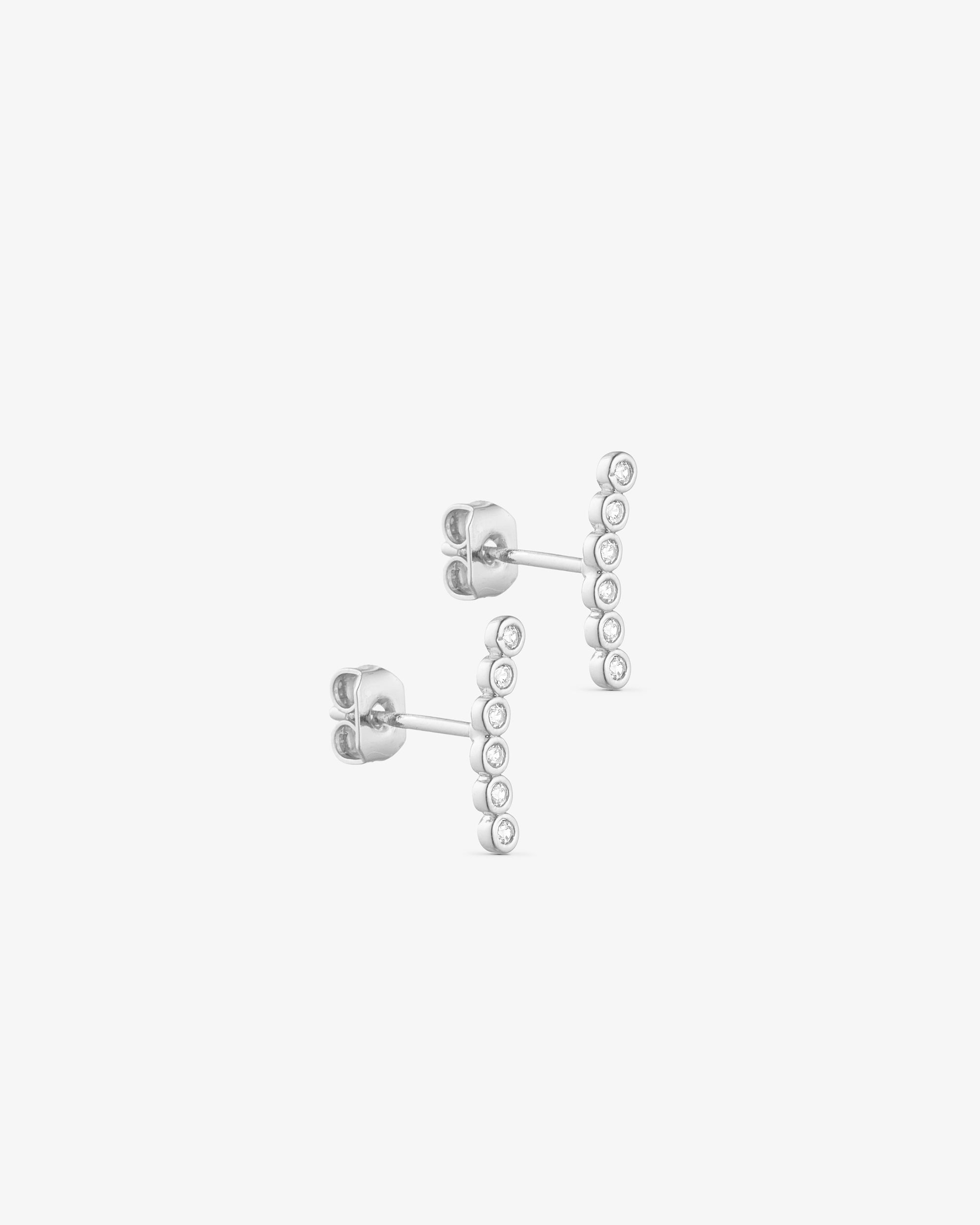 Rose Stud Earrings - Zirconia - Silver Plated