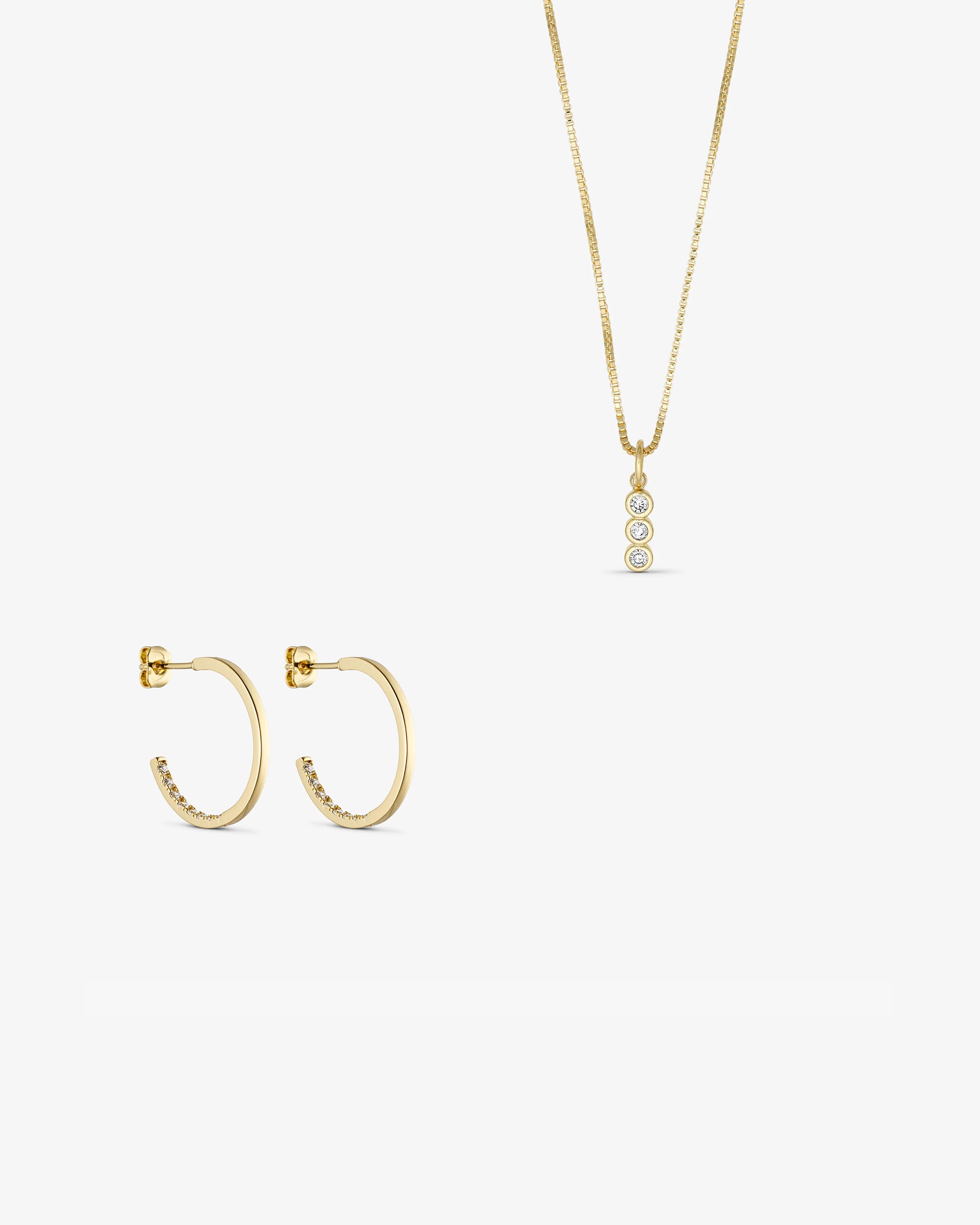 Smyckesset - Agnes Halsband / Rose&nbsp;<!-- x-tinymce/html -->Örhängen&nbsp;&nbsp;/ Elin Ring - 18 karat guldpläterad