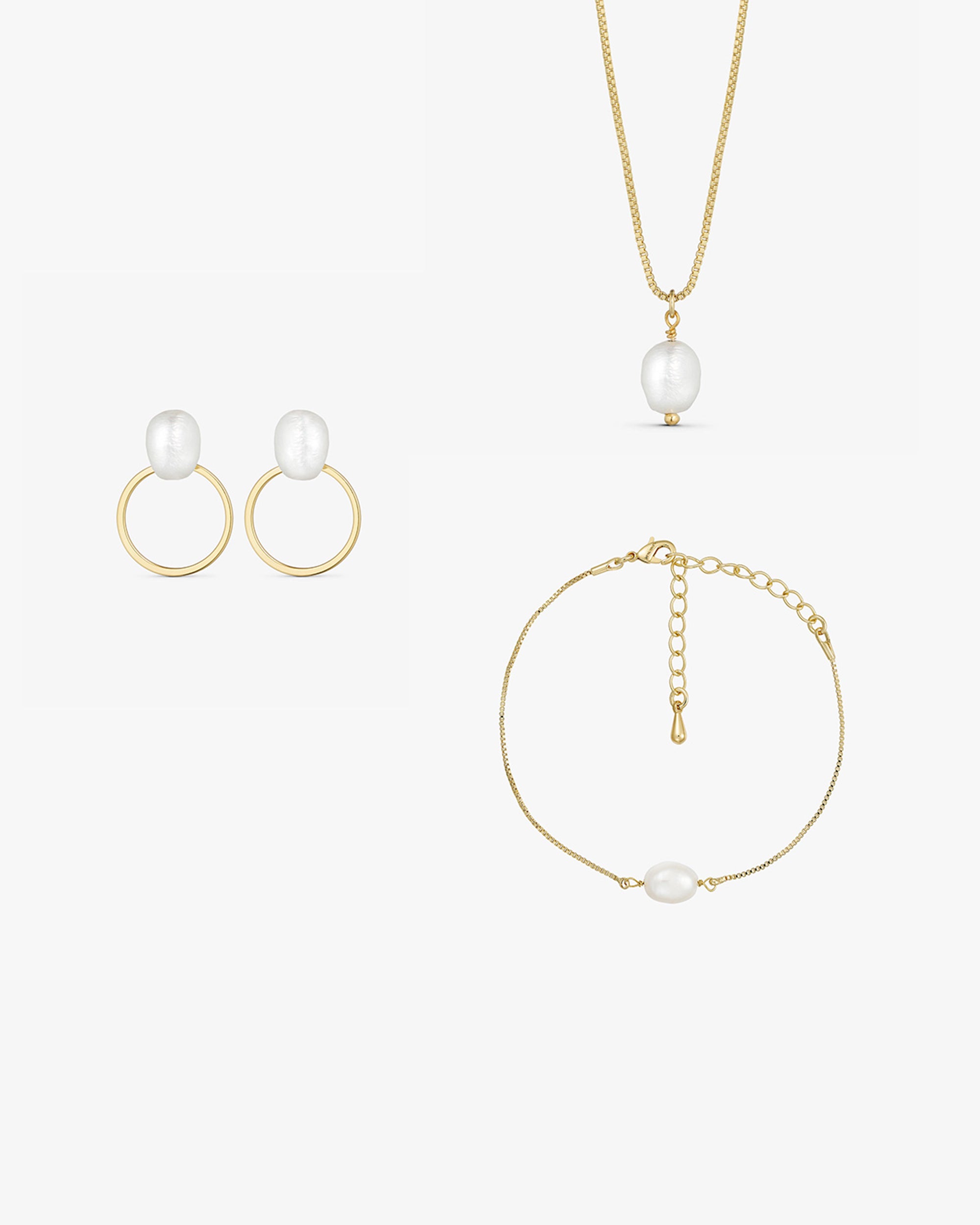 Smyckesset - Vega Örhängen / Lea Halsband / Lea Armband - 18 karat guldpläterad
