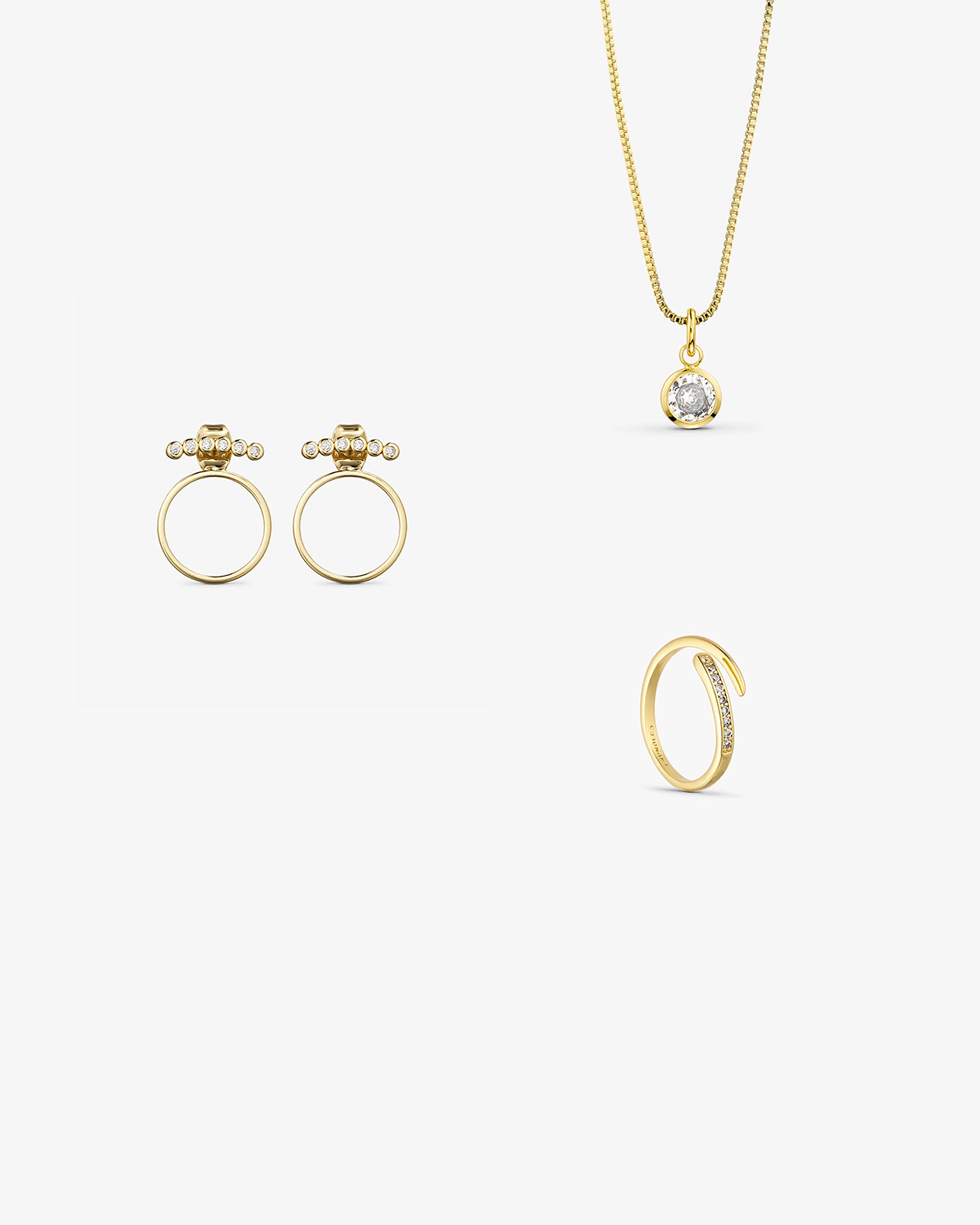 <tc>Jewelry set - Agnes Necklace / Rose Earrings / Elin Ring - 18 carat gold plated</tc>