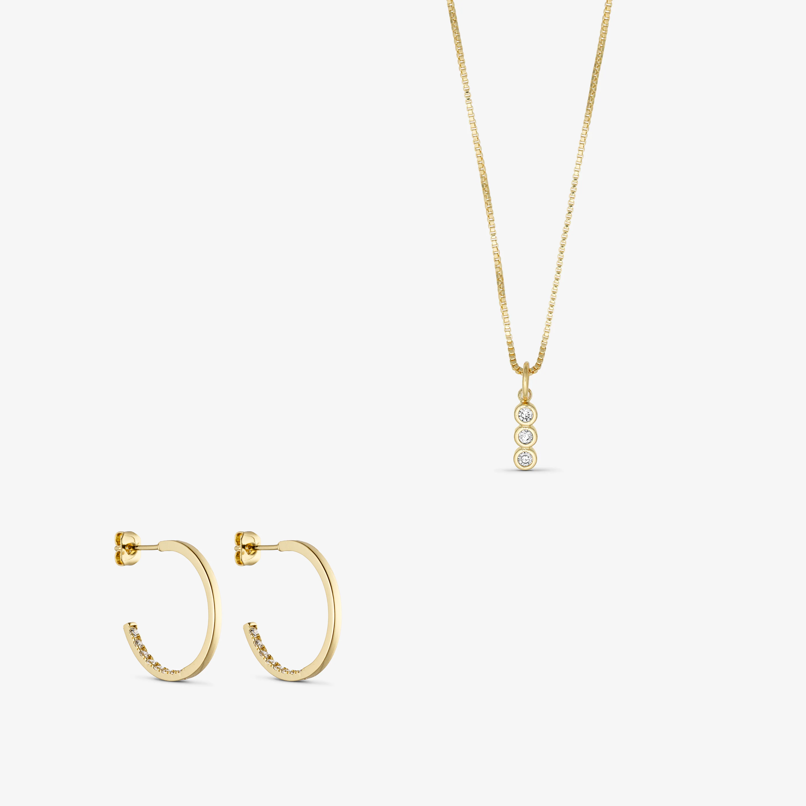 <tc>Jewelry set - Agnes Necklace / Rose Earrings / Elin Ring - 18 carat gold plated</tc>