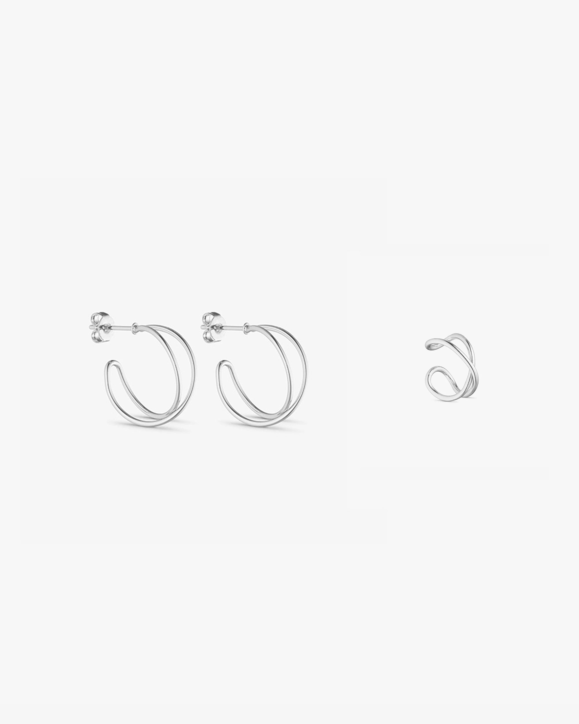 Venus Smykkesæt - Mia Øreringe Lille / Mia Earcuff - Sølvbelagt