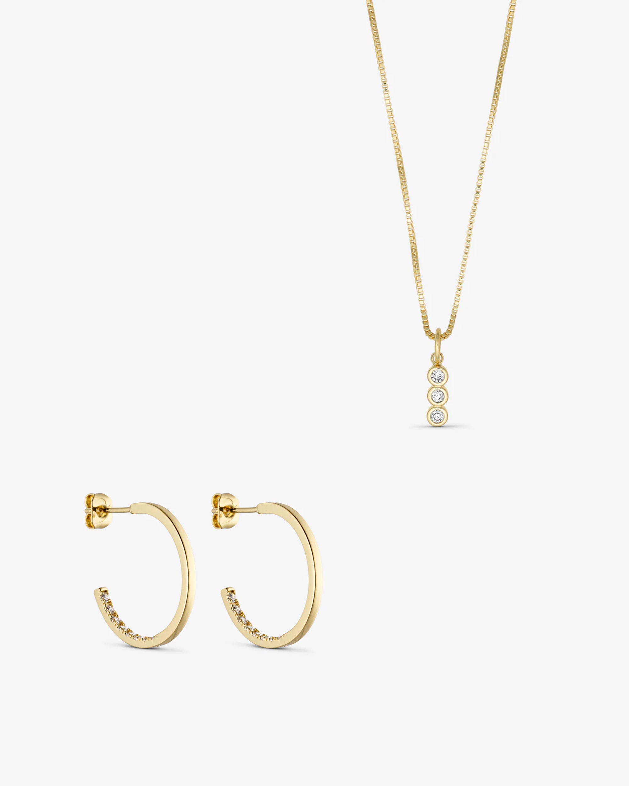 Smyckesset - Agnes Halsband / Rose&nbsp;<!-- x-tinymce/html -->Örhängen&nbsp;&nbsp;/ Elin Ring - 18 karat guldpläterad