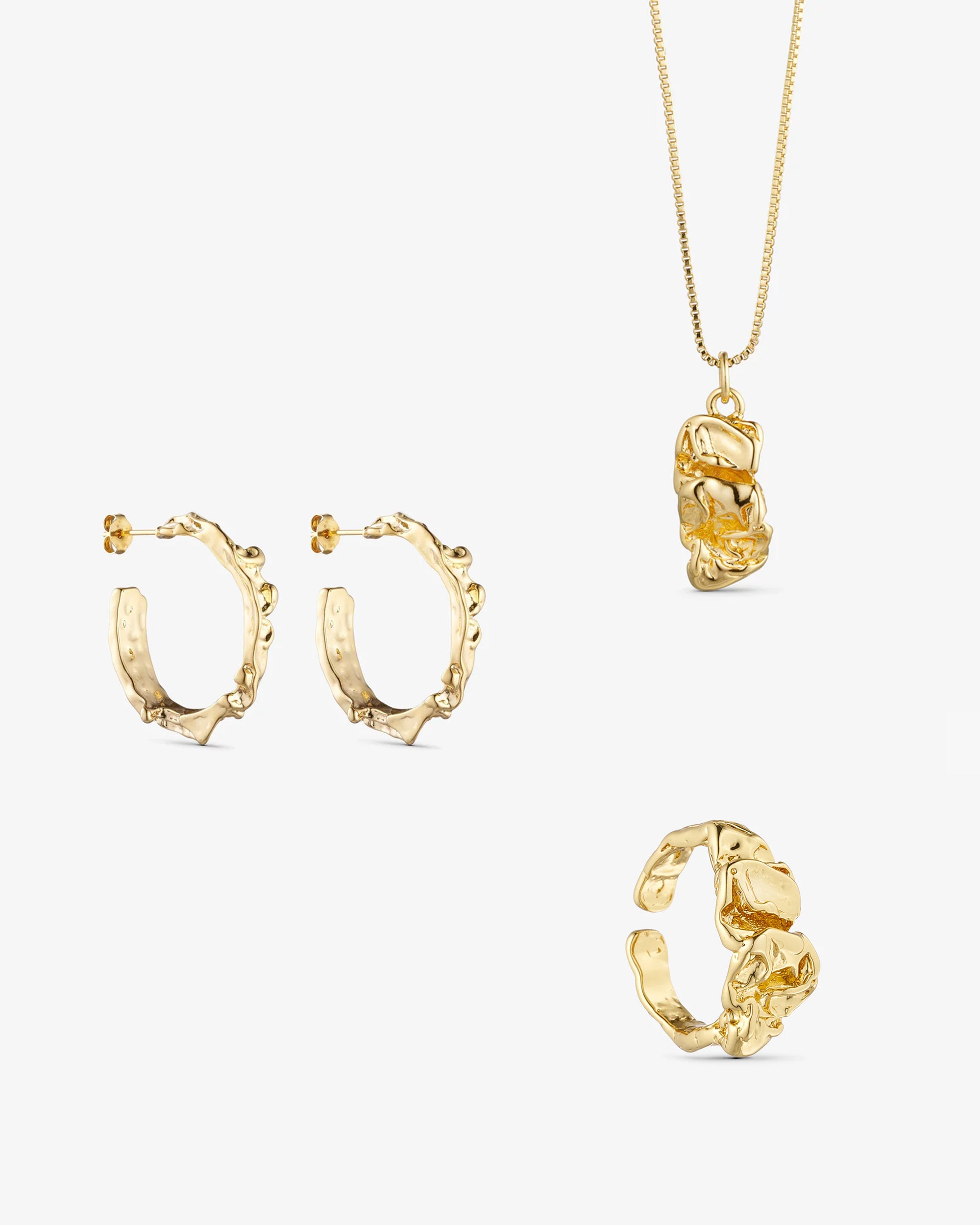 Smyckesset - Noelle Halsband / Noelle LILLE Örhängen / Noelle Ring - 18 karat guldpläterad
