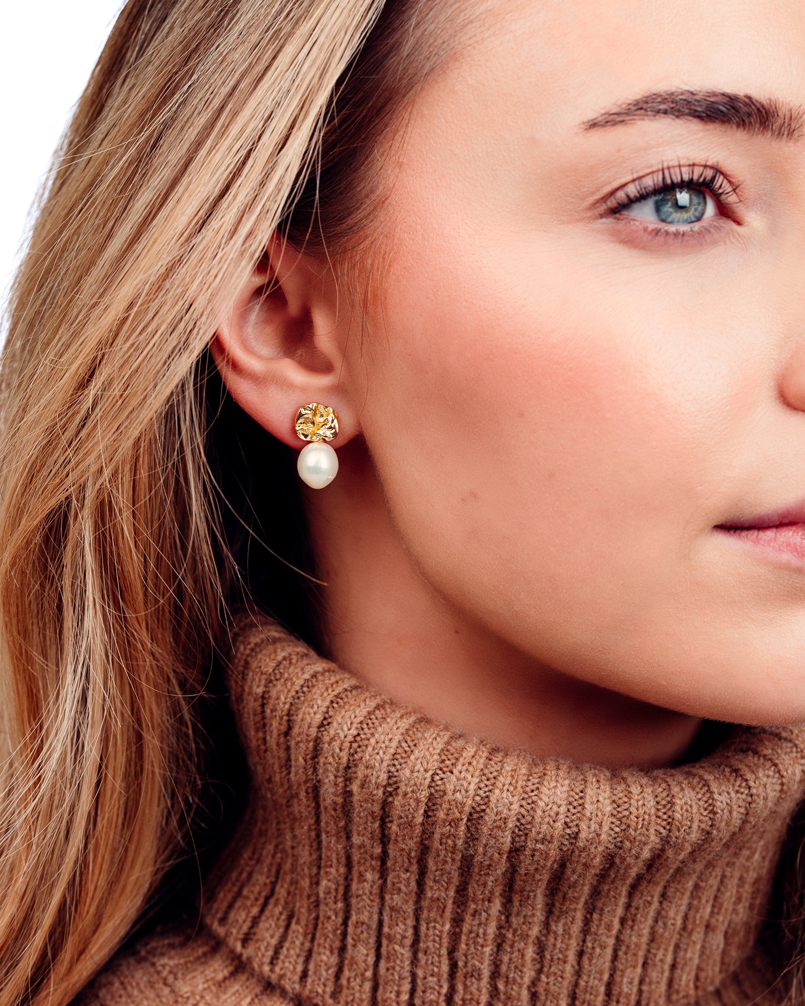 Rie Perle Øreringe - 18 karat forgyldt