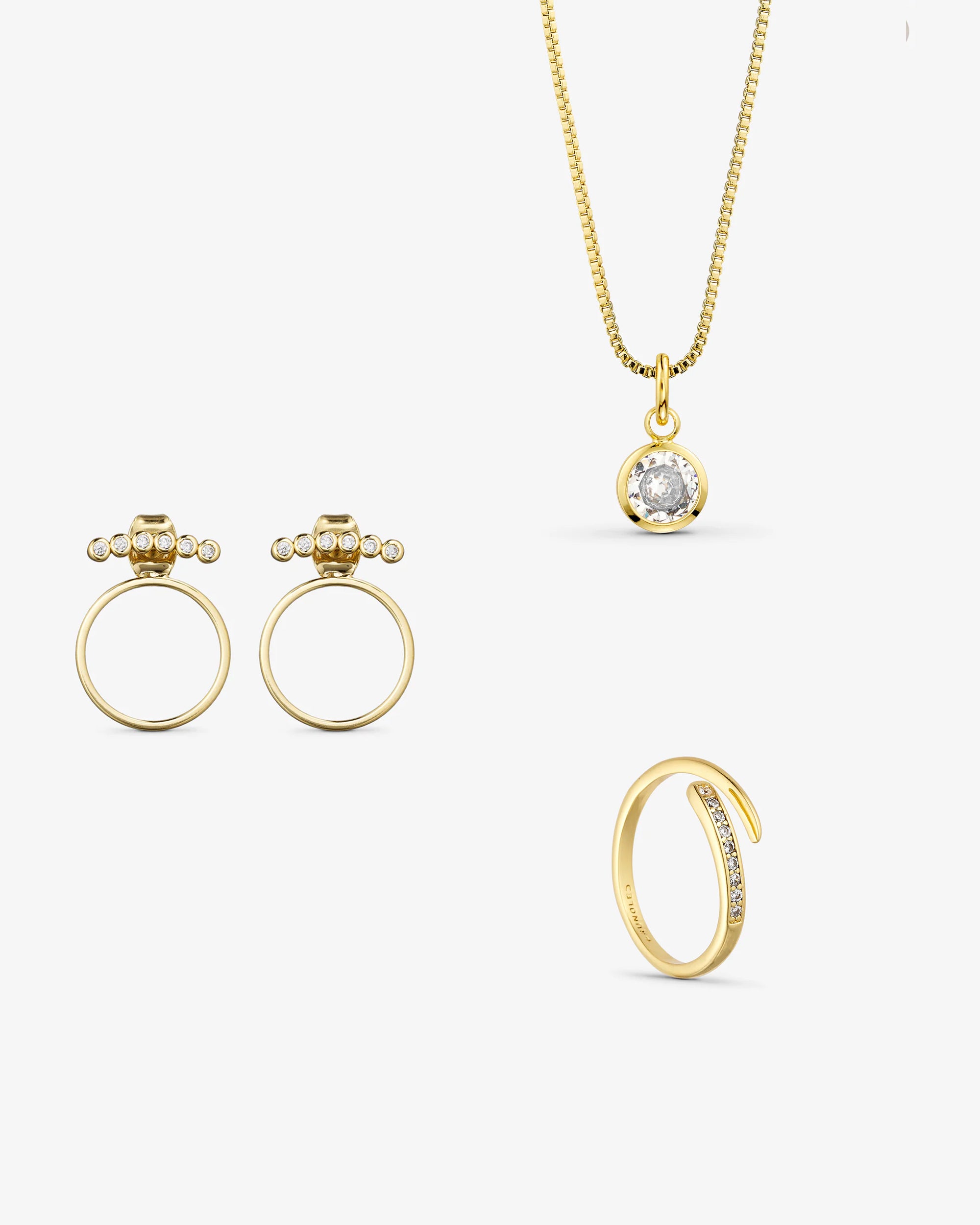 Smyckesset - Agnes Halsband / Rose&nbsp;<!-- x-tinymce/html -->Örhängen&nbsp;&nbsp;/ Elin Ring - 18 karat guldpläterad