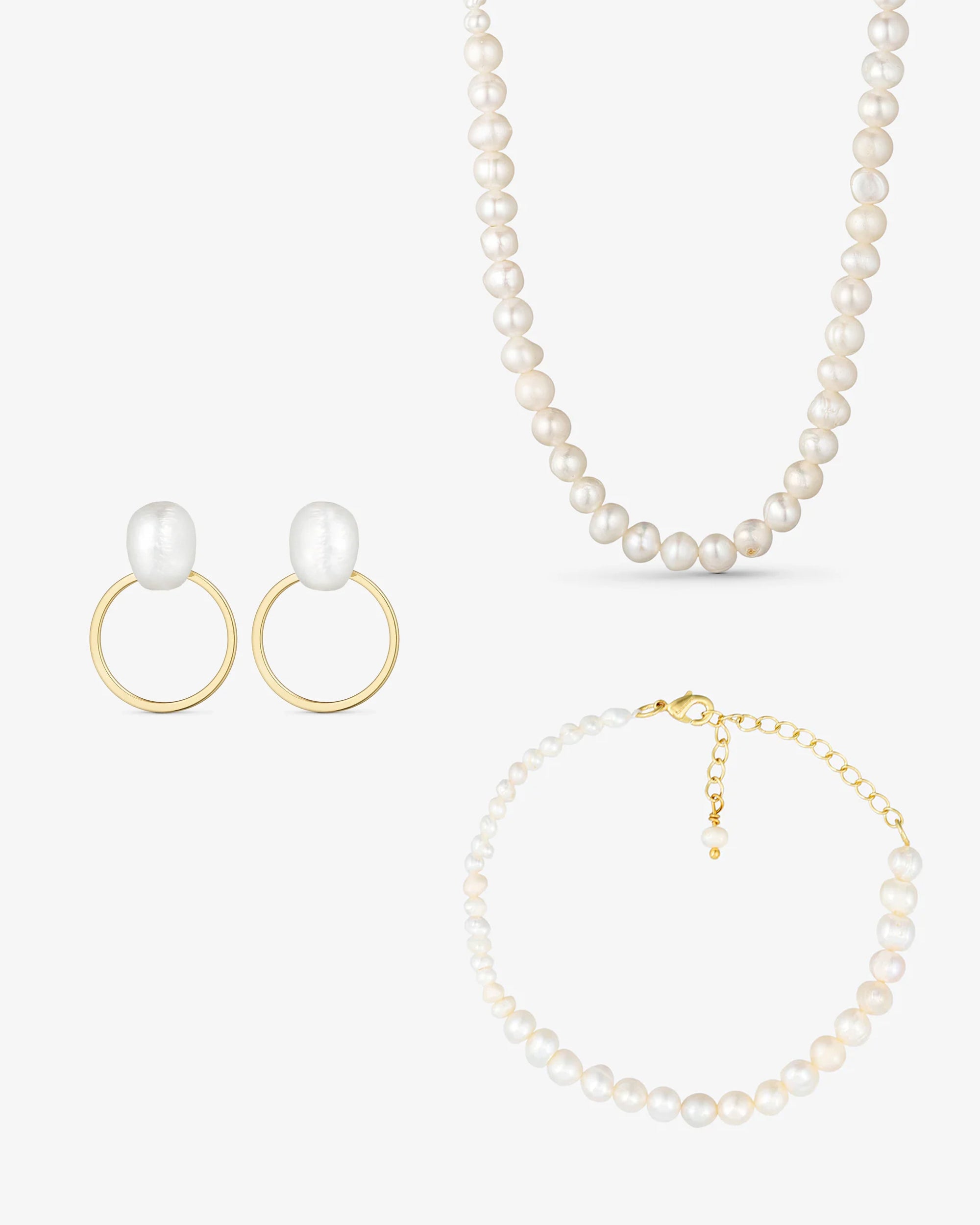 Ocean Smykkesæt - Vega Perle Øreringe / Vega Perle Armbånd / Vega Perle Halskæde - 18 karat forgyldt