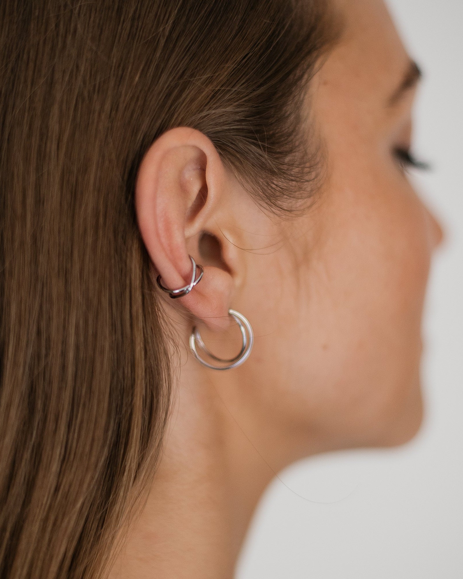 Smyckesset - Mia Örhängen SMALL / Mia Earcuff - Silverpläterad